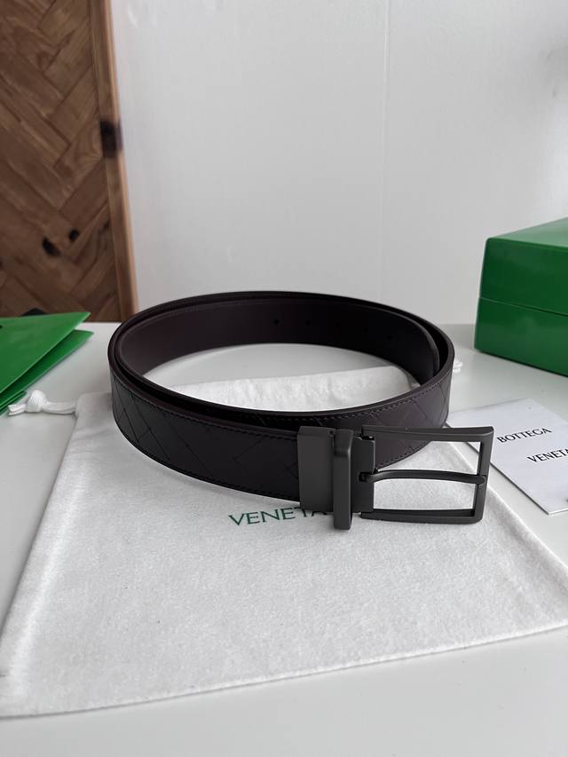 Bv 2026 New Intrecciato Stamp Woven Embossed Belt, Original Cowhide Leather with