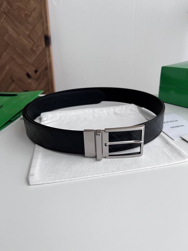 Bv 2026 New Intrecciato Stamp Woven Embossed Belt, Original Cowhide Leather with