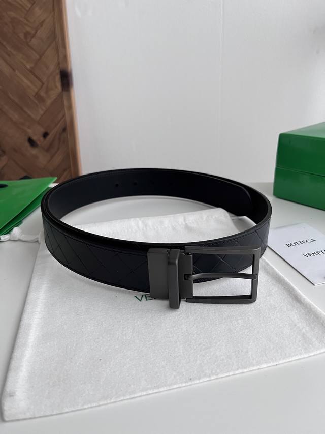 Bv 2026 New Intrecciato Stamp Woven Embossed Belt, Original Cowhide Leather with