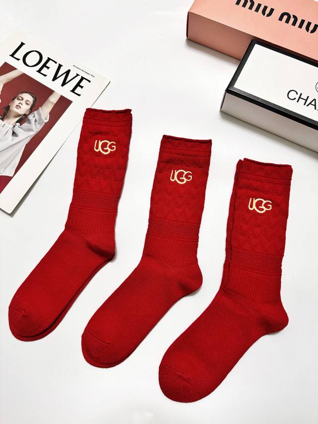 Packaged DDD 3 pairs per box DDD Ugg classic logo embroidered wool blend mid-ca