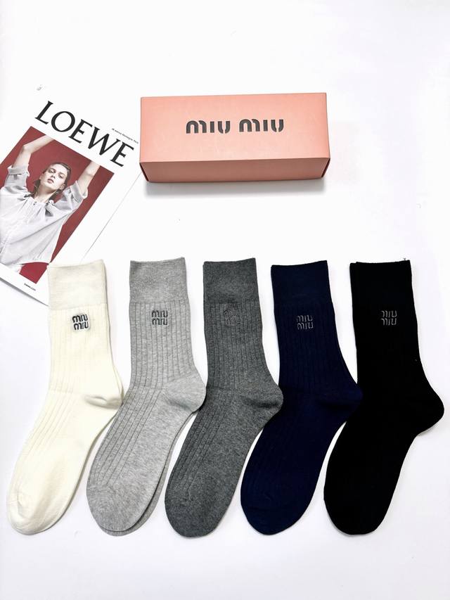 Packaged DDD 5 pairs per box DDD Miu Miu classic embroidered logo cotton blend