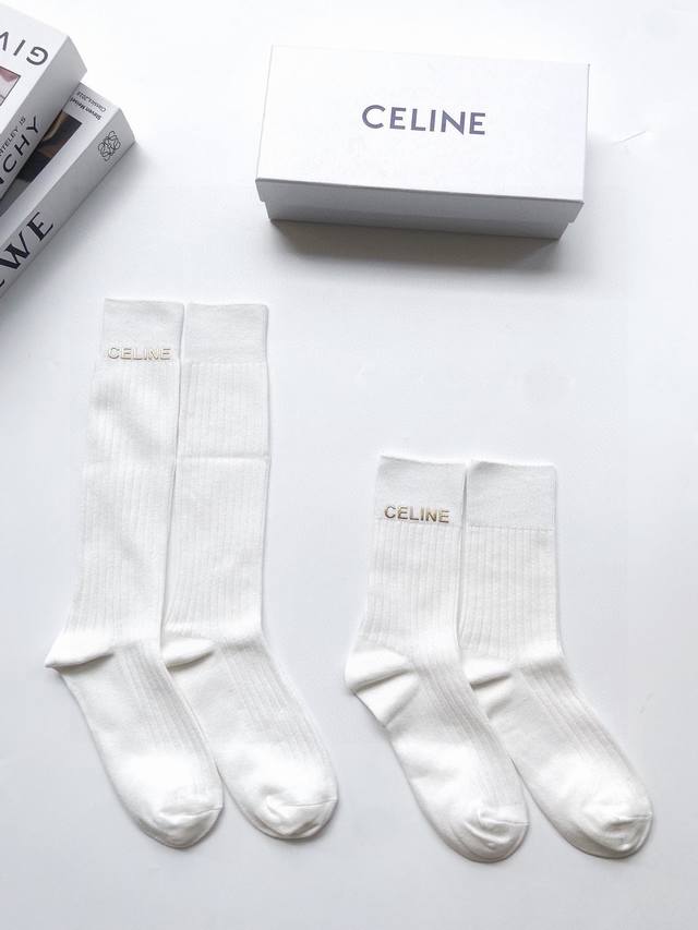 Packaged DDD 2 pairs per box DDD Celine classic logo pure cotton mid-calf socks