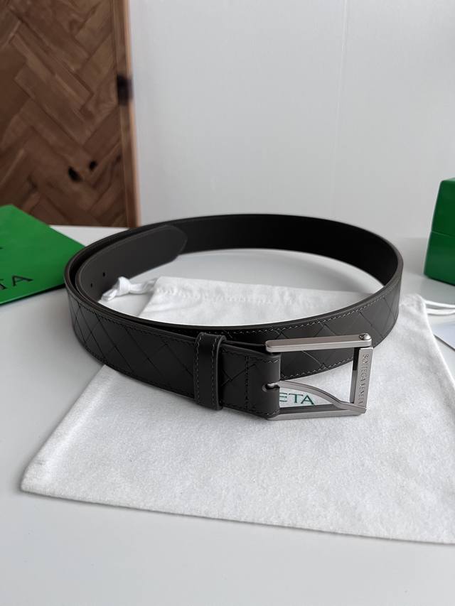 Bv 2026 New Intrecciato Stamp Woven Embossed Belt, Original Cowhide Leather with