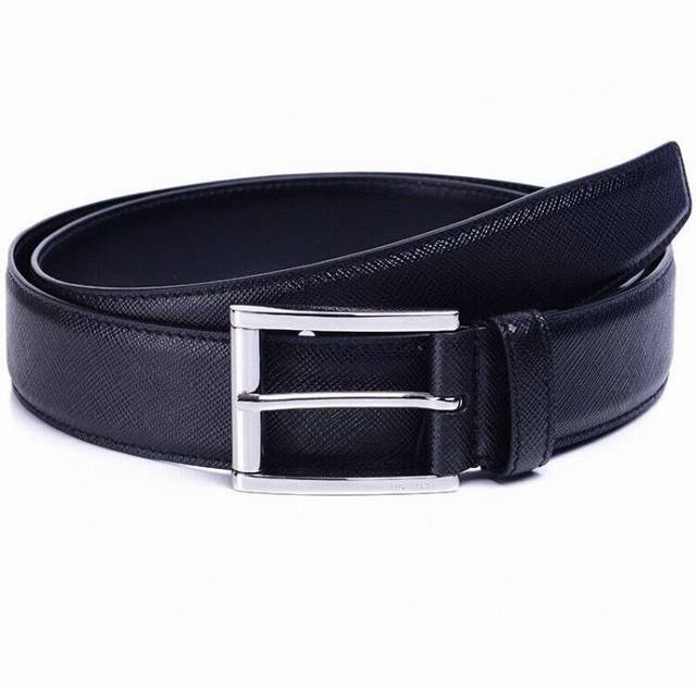 Rada Men's Waist Belt, 3.5cm Wide, Black Saffiano Leather, Same Style as in Prad