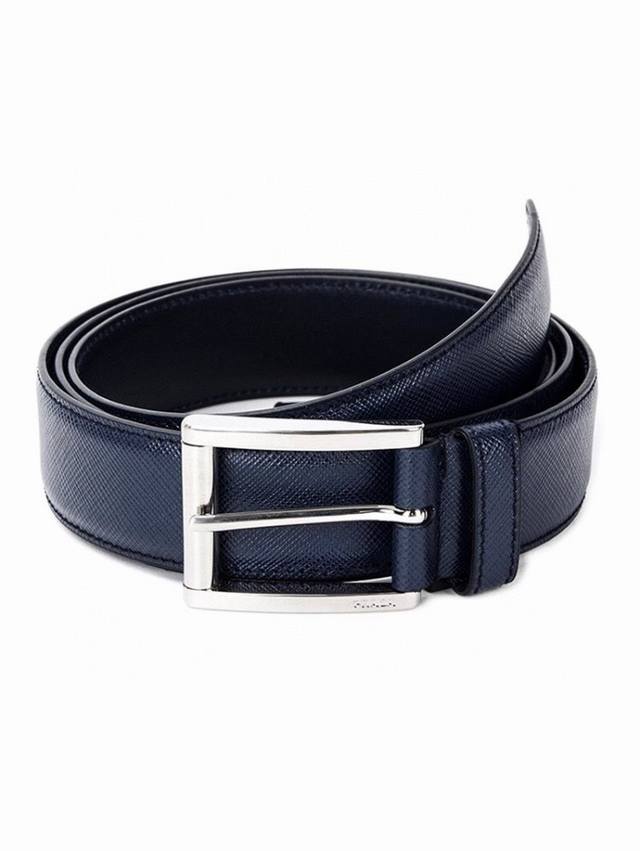Rada Men's Belt, 3.5cm Wide, Blue Saffiano Leather, Same Style as in Prada Bouti