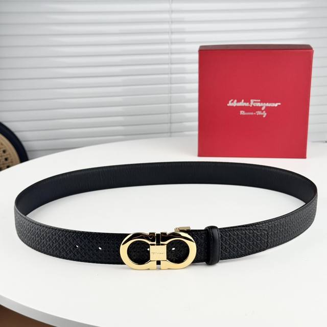 Ferragamo belt, double-sided top-grain genuine cowhide, 3.5cm, adjustable. Look