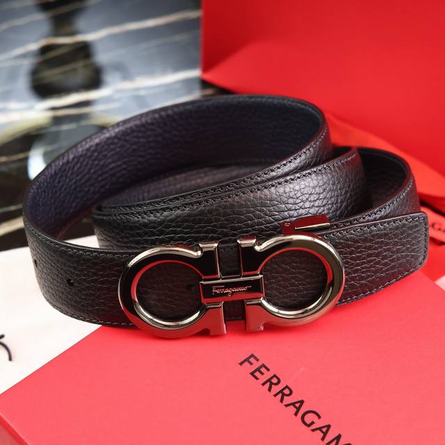 Salvatore Ferragamo Men's 3.5cm Exquisite Original Metal Buckle, Genuine Calfski