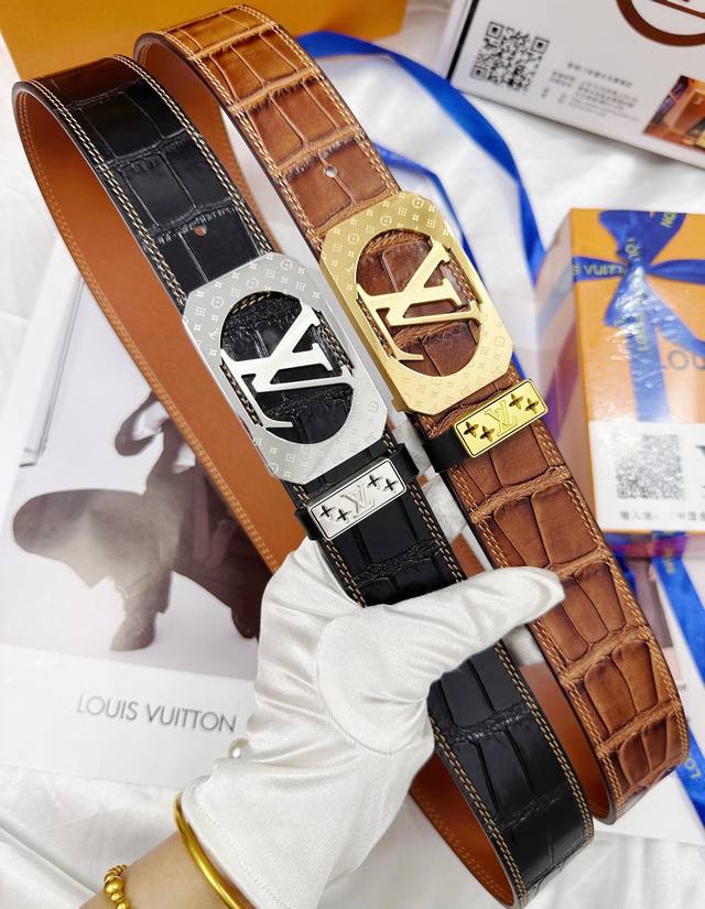 Belt: Louis Vuitton Top-Tier Replica. Belt: 100% Imported Top-Grain Cowhide, Gu