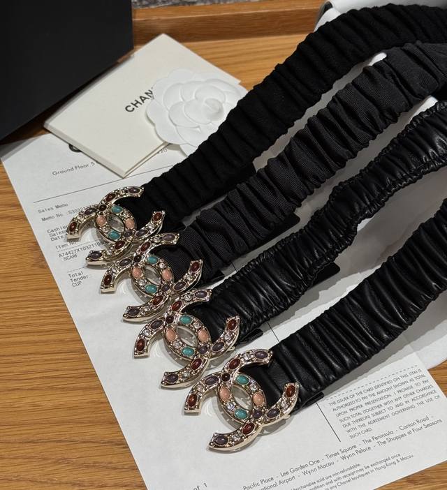 Chanel Colored Rhinestone Belt DDD Made of soft and elastic black lambskin, it