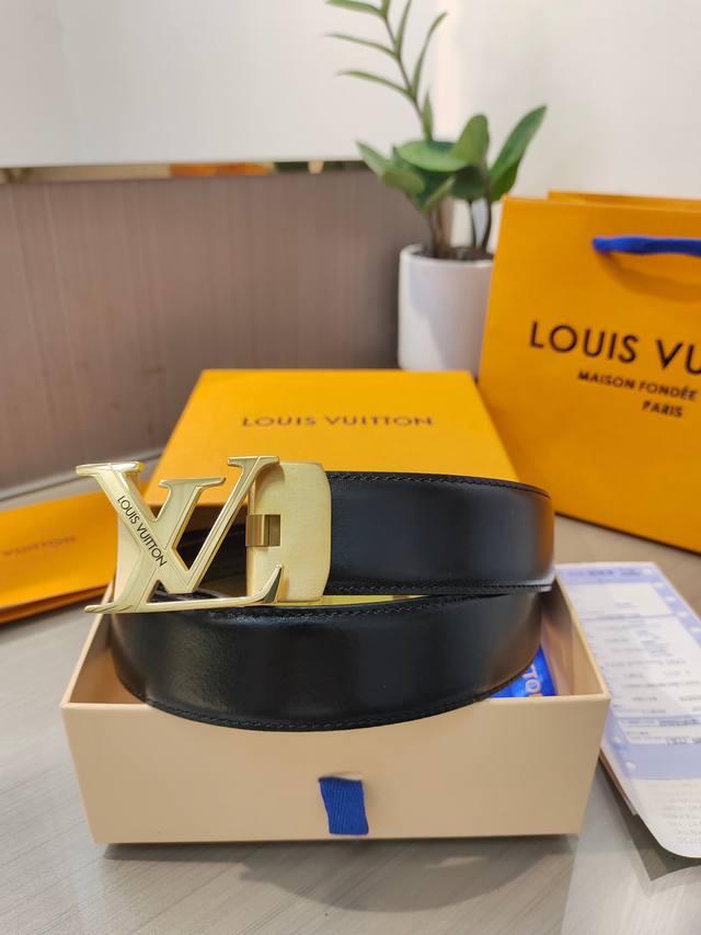 Louis Vuitton LV Men's Automatic Belt - 34mm Width, Exquisite Steel Buckle, Sof