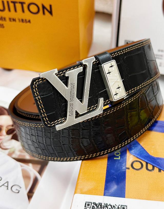 Belt: Louis Vuitton Top-Tier Replica. Belt: 100% Imported Top-Grain Cowhide, Gu