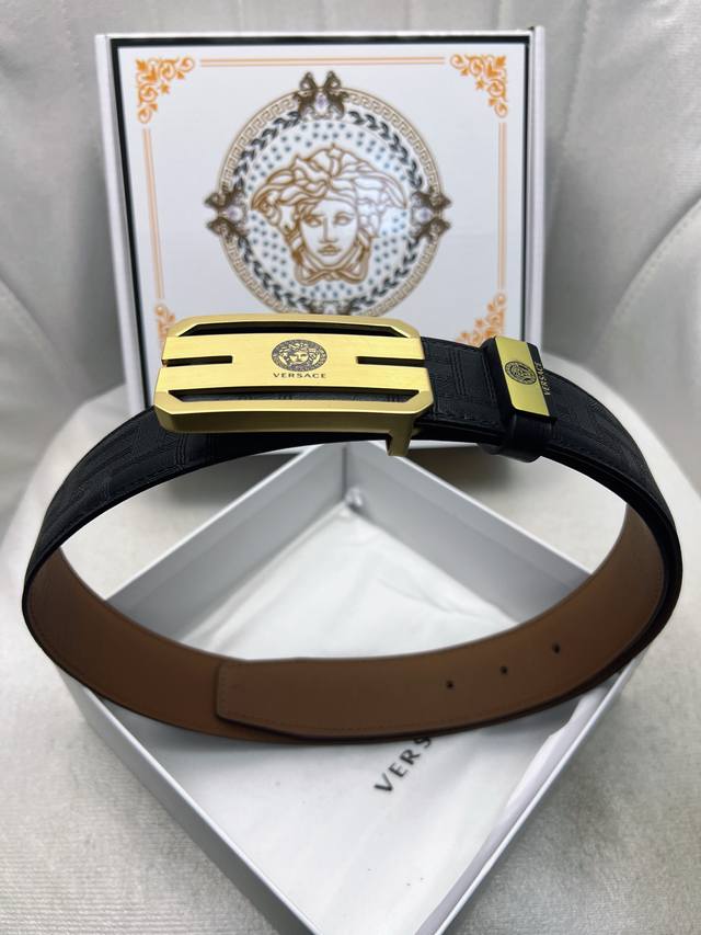 Versace 3.8cm double-sided imported top-grain cowhide leather with exquisite ste