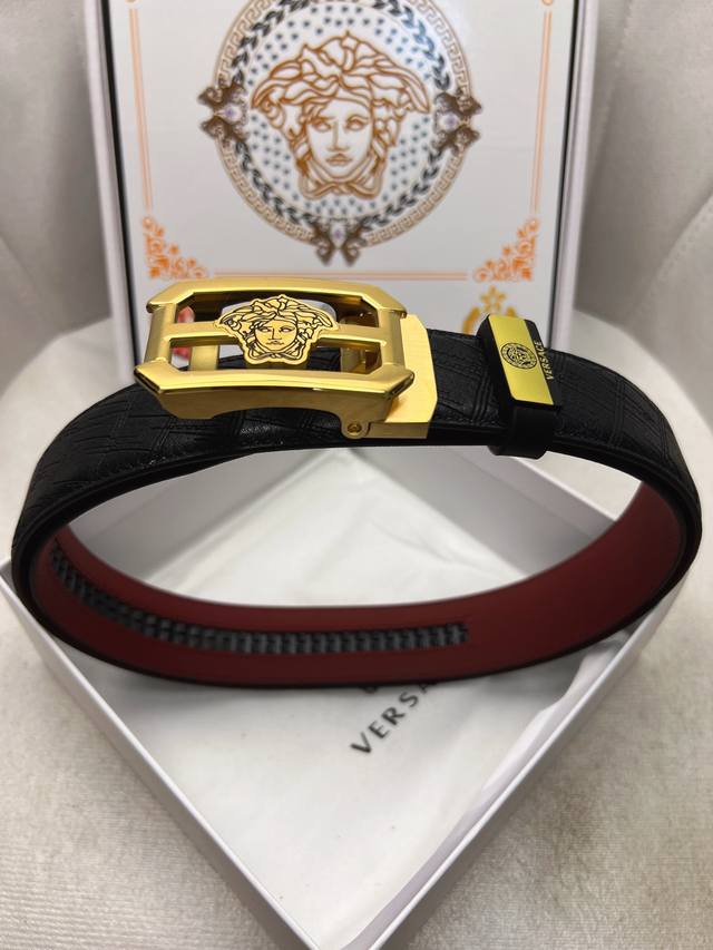 New Versace imported 3.5cm automatic buckle double-sided top-grain calfskin lea