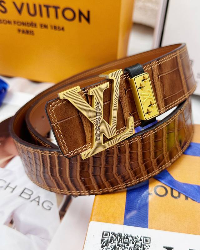 Belt: Louis Vuitton Top-Tier Replica. Belt: 100% Imported Top-Grain Cowhide, Gu