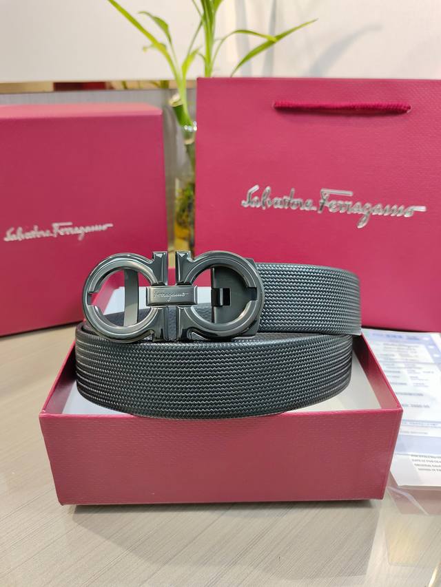 Ferragamo Men's Automatic Waist Belt - 34mm Width, Premium Steel Buckle, Soft t