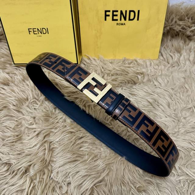 Picture Packaging +10 DDD Fendl 40mm Wide Leather Belt, Same Style as Fendi Bou