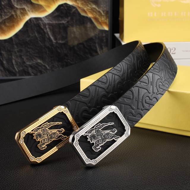 Burberry Men's Perforated Belt - 38mm Width, 316 Stainless Steel Buckle, Never