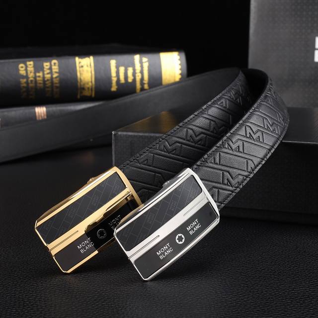 Montblanc Men's Automatic Belt - 35mm Width, 316L High-Quality Steel Buckle, Ne