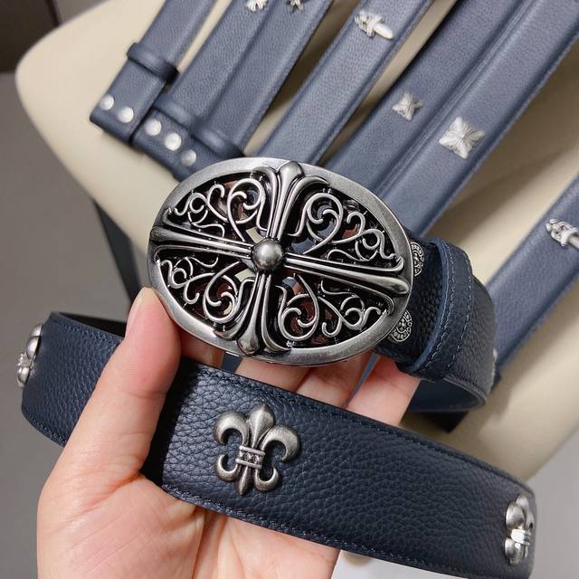 Chrome Hearts detachable retro silver buckle, featuring imported lychee leather