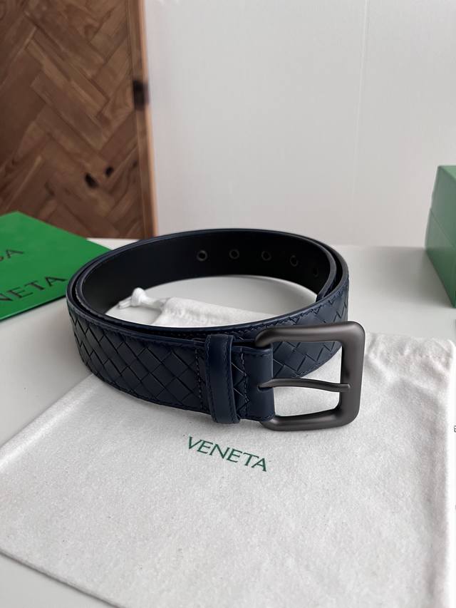 Bv 2026 New Men's Belt, Handmade Small Check Intreccio Woven Italian Calfskin wi