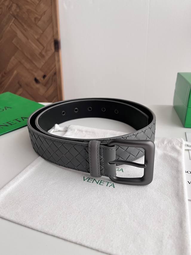 Bv 2026 New Men's Belt, Handmade Small Check Intreccio Woven Italian Calfskin wi