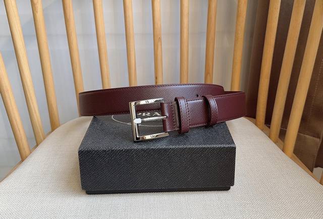Prada's latest Saffiano leather belt, a simple yet sophisticated piece, feature