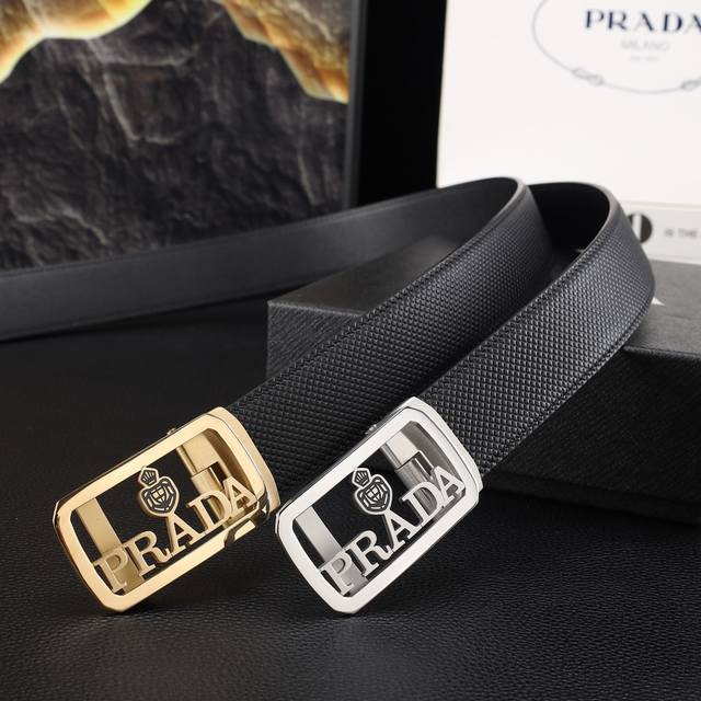 Prada Men's Automatic Belt - 35mm Width, 316 Stainless Steel Buckle, Never Fade