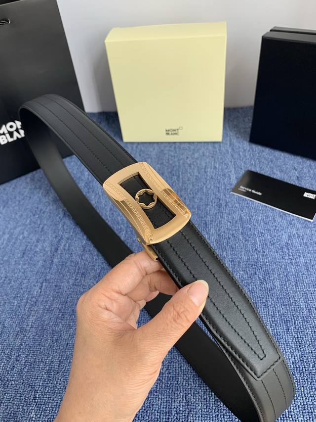 Brand: Montblanc Description: Double-sided original leather. This buckled belt