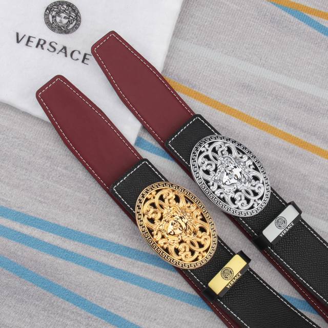 Belt: Versace Original Cowhide Belt DDD Men's Belt: 100% top-grain cowhide leat