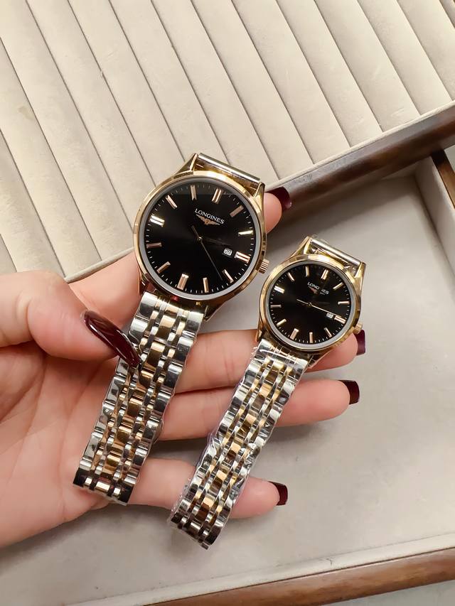 金330浪琴-Longines 情侣对表 原装进口石英机芯 316L精钢表壳 直径男39Mm女29Mm 厚8Mm如果今天的阳光停止了它耀眼的光芒。那么你的一个微