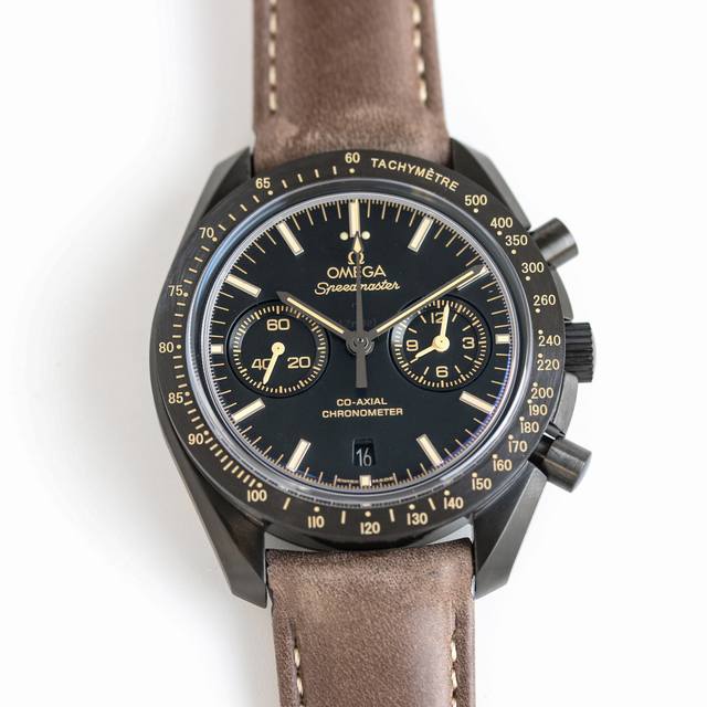 Tvs， 欧米茄 Omega 超霸系列月之暗面腕表，升级版311.92.44.51.01 7 DDD 44.25毫米同轴计时表，自主研发自制9300机芯3点盘为