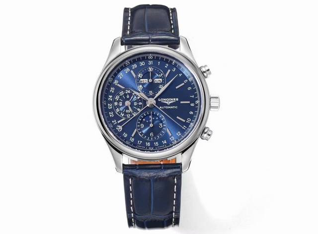 浪琴 Longines 名匠八针月相 搭载7751计时机芯 ，所有功能均是真实功能可使用 ，烤蓝指针，蓝宝石水晶镜面，后盖也是蓝宝石水晶的， 自动陀精细打磨 超