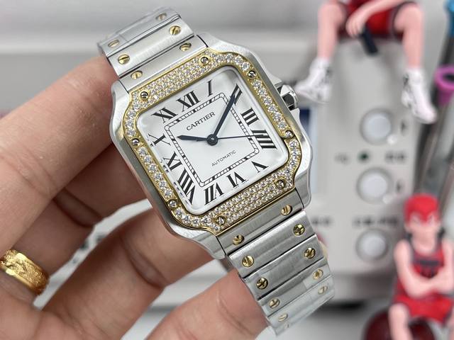 白钢 ，间金 ，全金 ，外钻100，全拆150，90 Bvf Factory出品 女装中号-卡地亚新款山度士 表壳：316材质35.1X41.9X9.08 表盘