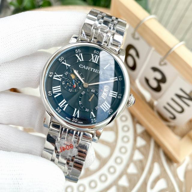 白壳 玫 钢20 卡地亚-Cartier 精品男士腕表，多功能设计，尊贵大气，绅士风范，卓越品质，热卖全城。采用全自动机械机芯，顶级316精钢表壳，进口小牛皮表