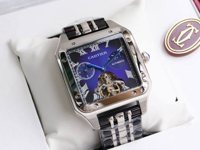 卡地亚-Cartier 方型男士腕表 顶级版316L精钢表壳，表带采用进口小牛皮表带，搭载全自动进口机械机芯，矿物质防刮镜面玻璃，尺寸：直径44Mm厚12Mm