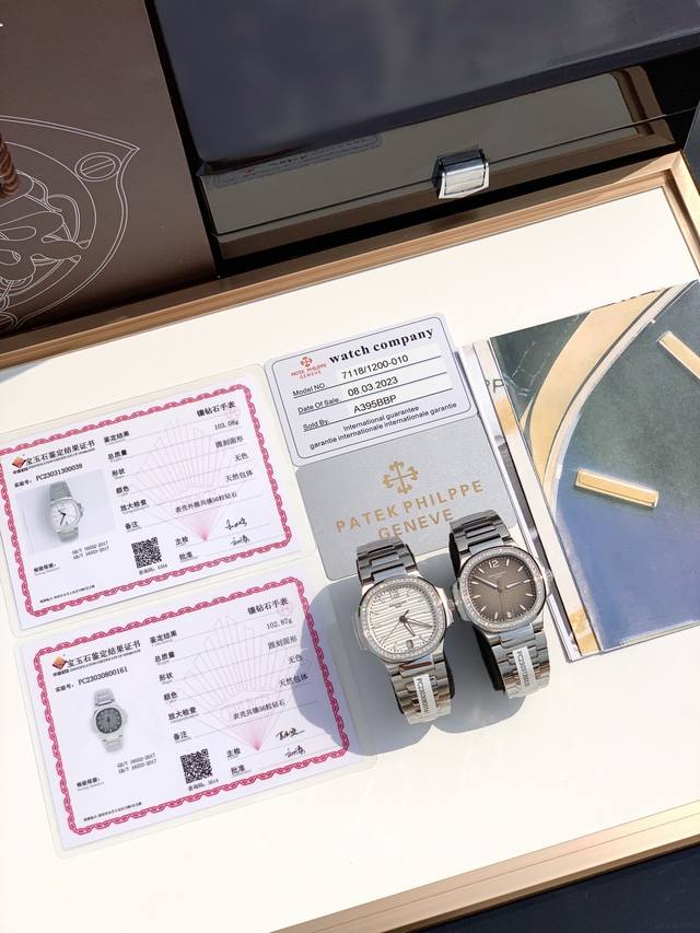 百达翡丽运动优雅nautilus系列 经典热门备受欢迎的鹦鹉螺真钻女款来了！腕表尺寸35Mm 表盘镶嵌56颗 Vs1.8真钻。约一克拉！ 持gtc中国权威鉴定证