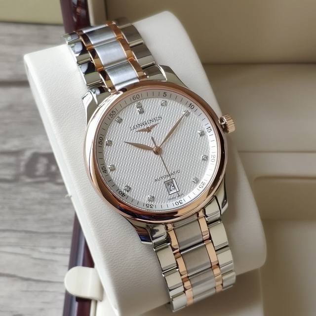 配专柜包装 经典不败的浪琴名匠系列-休闲帅气男式自动机械腕表，316L精钢，表径40Mm，18K包金，真钻体现了以飞翼沙漏标志而闻名于世的浪琴品牌最古老的制造美
