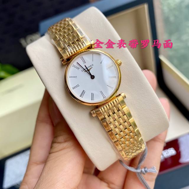 原盒:原盒:50 带保卡 超薄4Mm～浪琴嘉岚系列-优雅奢华女士石英腕表，～24Mm表径，浪琴嘉岚体现了以飞翼沙漏标志而闻名于世的浪琴品牌最古老的制造美学，独特