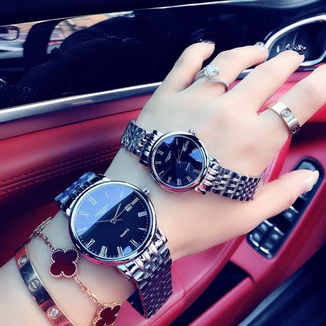 全白钢色 浪琴博雅系列情侣对表进口 石英机芯全钢壳不褪色尺寸男40M女30M