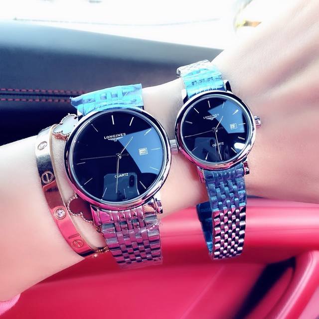 全白钢色 浪琴博雅系列情侣对表进口 石英机芯全钢壳不褪色尺寸男40M女30M