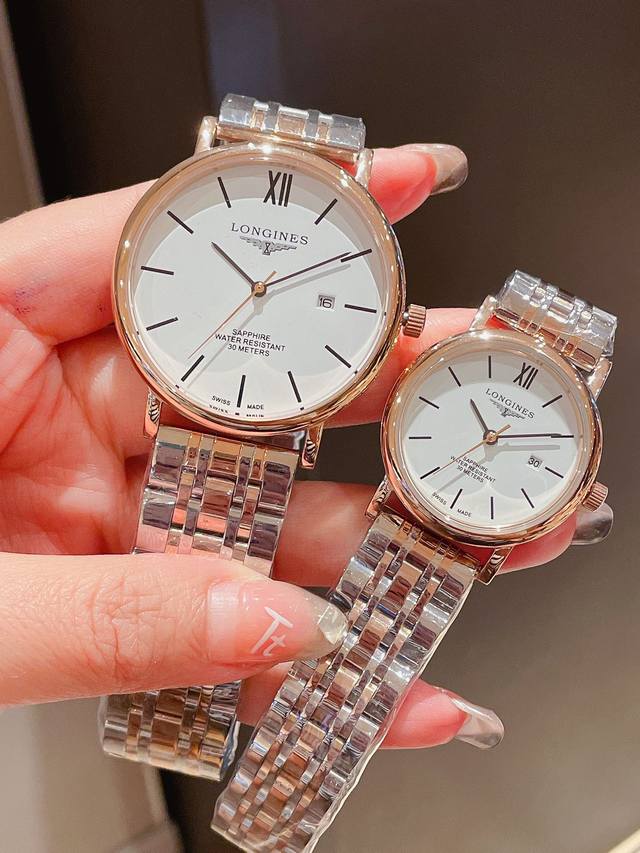 白壳 玫壳 钢带+20浪琴情侣对表 原装石英机芯 316L精钢表壳 矿物质玻璃镜面 316L精钢表带 直径男40Mm女30Mm厚8Mm如果今天的阳光停止了它耀眼