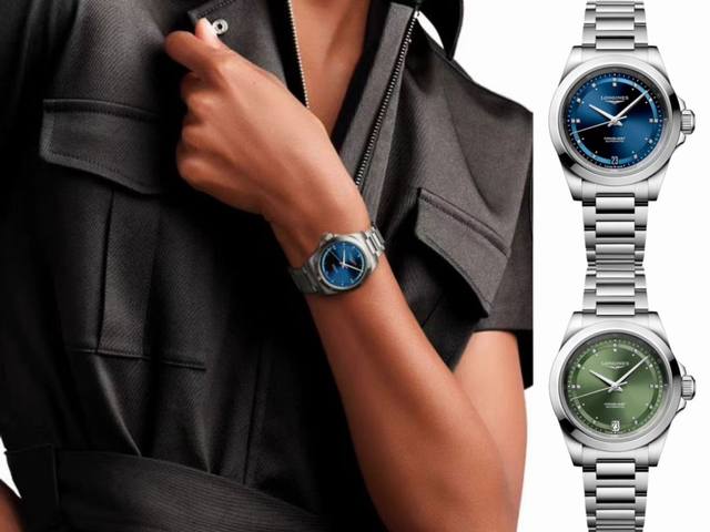 时尚石英女款 浪琴 经典绝美女款，优雅而至气质至上采用进口石英机芯，抗磨损双卜蓝宝石水晶玻璃，316精钢表壳，蓝色和绿色表盘熠熠生辉。精钢表链搭配原装三折式表扣