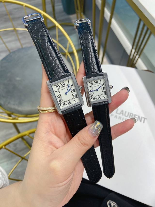 卡地亚 坦克系列～ 原装钢扣 牛皮、鳄鱼纹路、中号34.8*27.4、小号31*25～