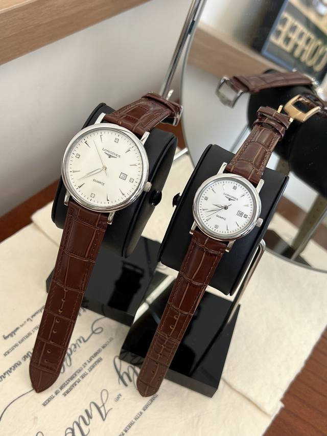 白壳 .玫 .钢带加20 独家实拍，认准品质与细节 浪琴-Longines 新款情侣对表 原装进口石英机芯 矿物质玻璃镜面 316L精钢表壳 直径男40Mm女3