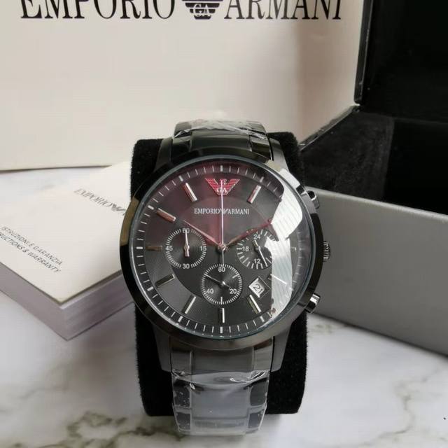 阿玛尼armani 型号：Ar2453 表镜：矿物质玻璃 表带：316L精钢 尺寸：43Mm 黑色表盘钢带突显神秘气质 洋溢现代设计彰显男性魅力 穿搭怎么带怎么