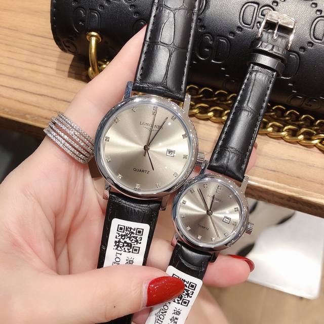 浪琴博雅系列带皮款 ！ 石英机芯 超薄表盘 情侣款 进机口芯 纯皮表带 简约百搭 经典必备 罗马.条丁字面.钻字石面 都 直径 男38Mm女29Mm