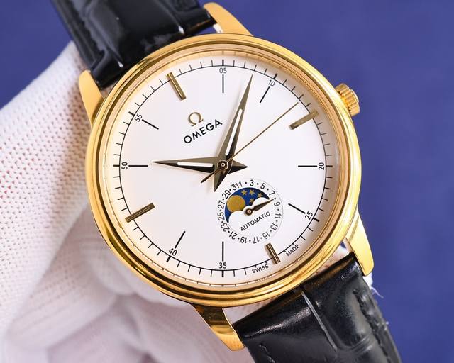 经典之作 : 白 金 店家主推爆款 ②④殴米茄蝶飞系列男士腕表．腕表月相系列，更唯美的结合了6字位日历与被表友热捧的日月星相，无论是经典隽永的表盘设计，还是以精