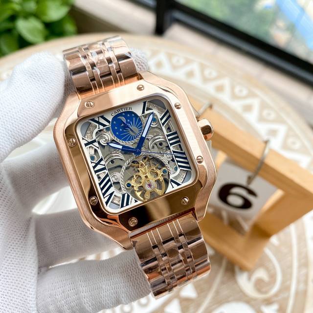 白 -金 钢带+20，卡地亚精品男士腕表，劲爆镂空设计，技艺精湛，独具匠心，尊贵大气，绅士风范。采用全自动机械机芯，顶级316精钢表壳，进口小牛皮表带，矿物质超