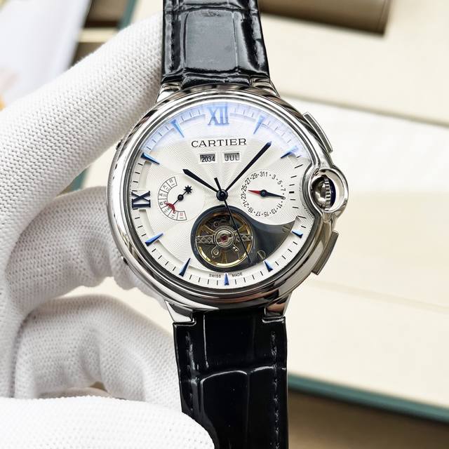 白 -金 卡地亚-Cartier 精品男士腕表，全新多功能设计，尊贵大气，绅士风范，卓越品质，热卖全城。采用全自动机械机芯，顶级316精钢表壳，进口小牛皮表带，