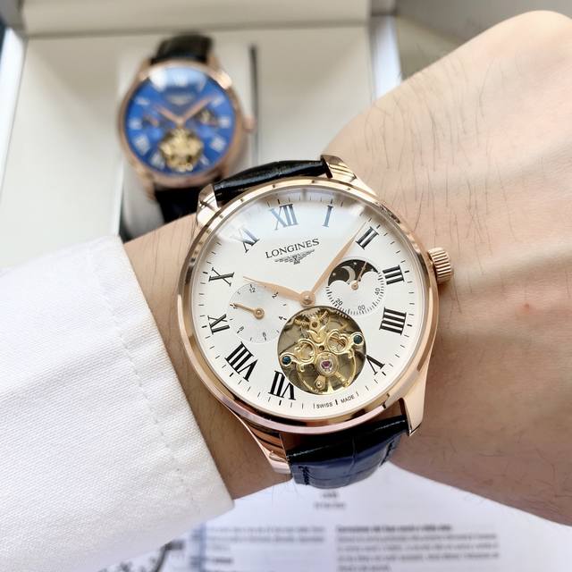 白壳 ，玫瑰金 时尚风格 优雅气质 浪琴-Longines 男士腕表 全自动机械机芯 矿物强化玻璃 316L精钢表壳 真皮表带 简约设计 商务休闲 尺寸:直径4